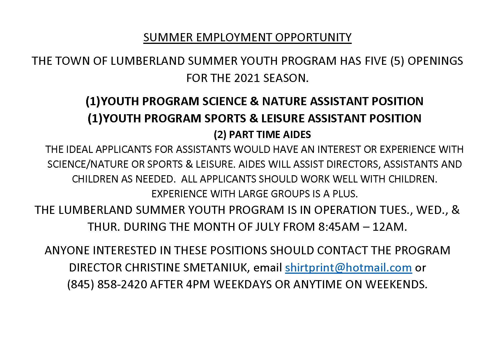 SUMMER EMPLOYMENT OPPORTUNITY - Copy